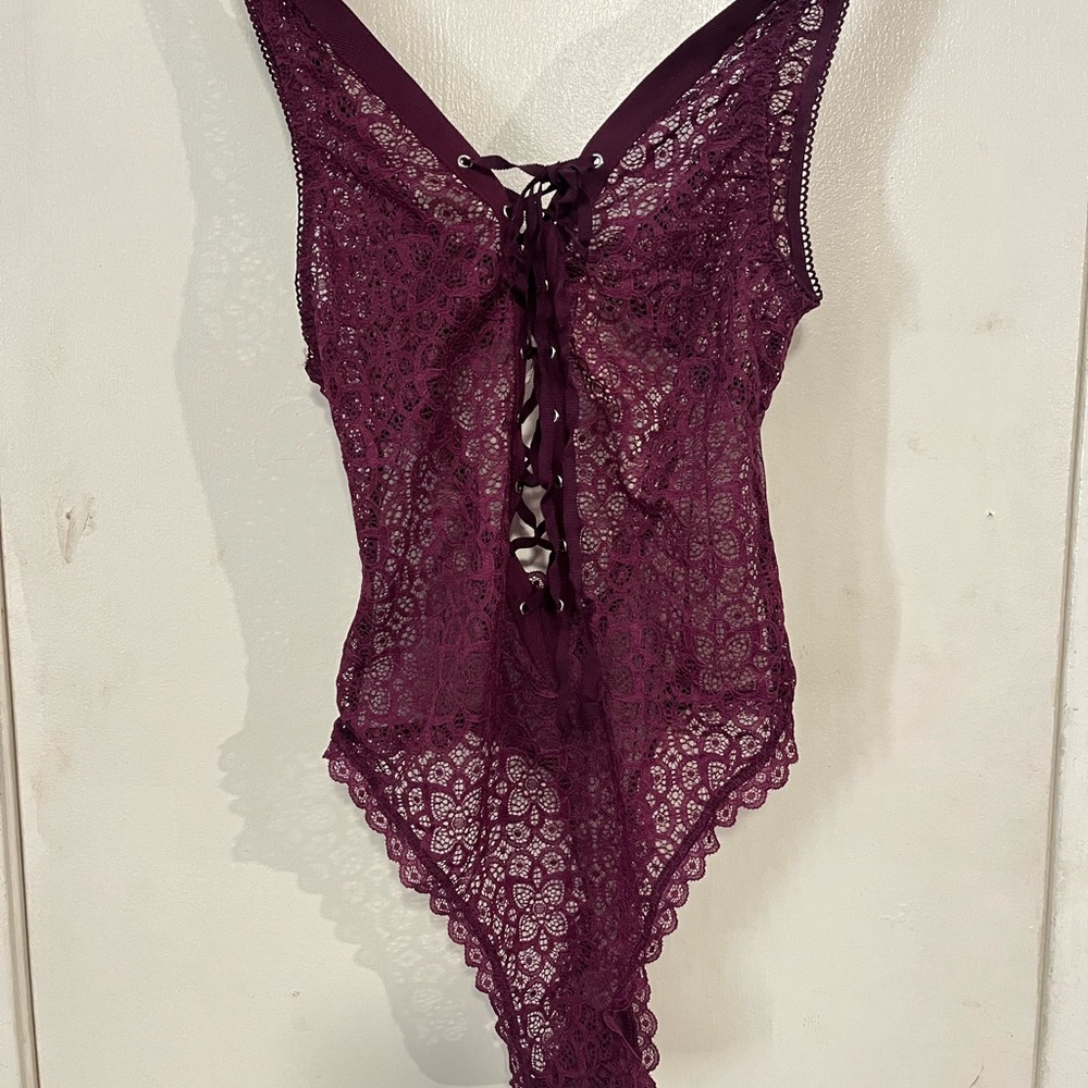 Victoria's Secret Lace-Up Bodysuit in Plum